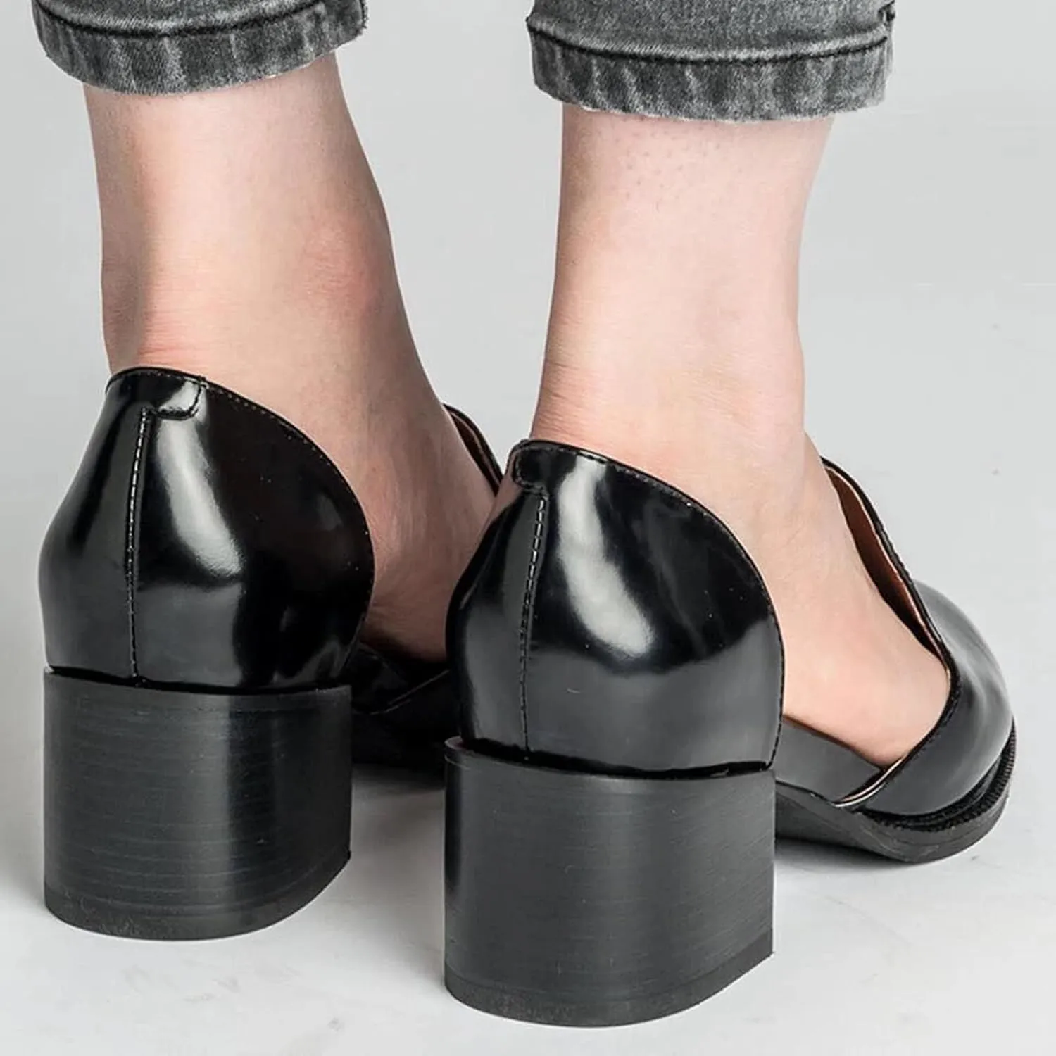 Women's Casual Pointed Toe Slip On Dress Shoes Comfy PU Leather Loafers Block Mid Heel Oxford Pumps