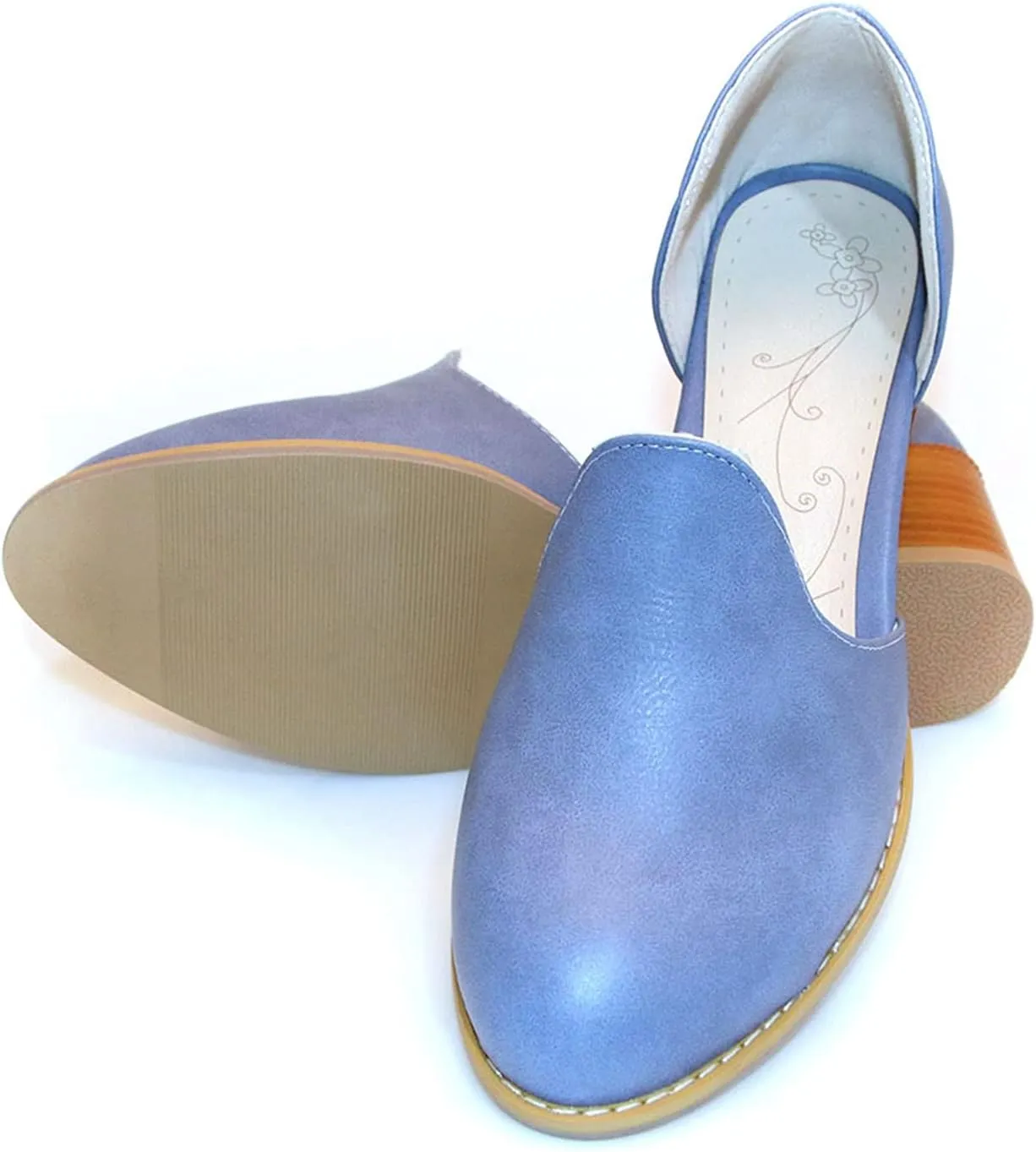Women's Casual Pointed Toe Slip On Dress Shoes Comfy PU Leather Loafers Block Mid Heel Oxford Pumps