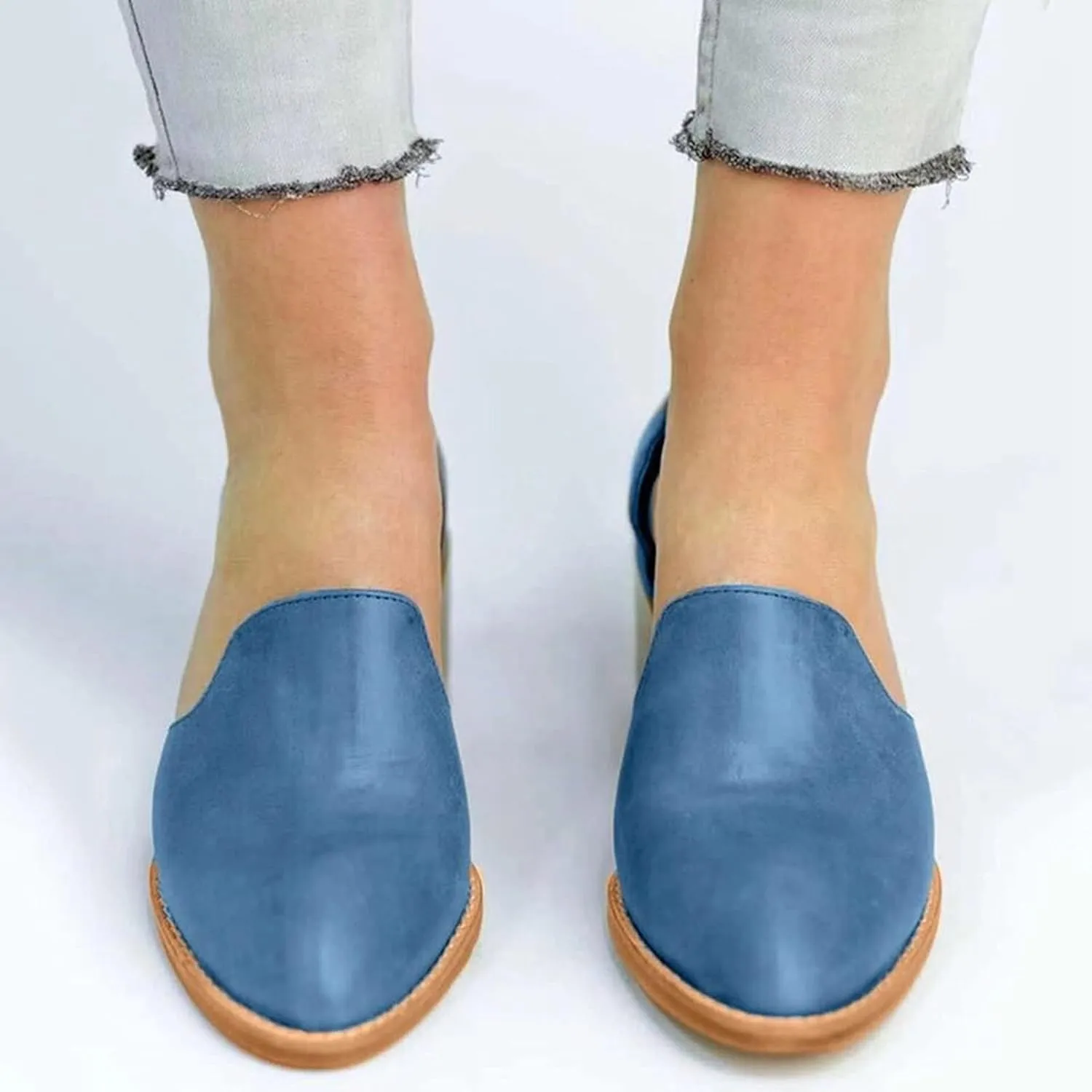 Women's Casual Pointed Toe Slip On Dress Shoes Comfy PU Leather Loafers Block Mid Heel Oxford Pumps
