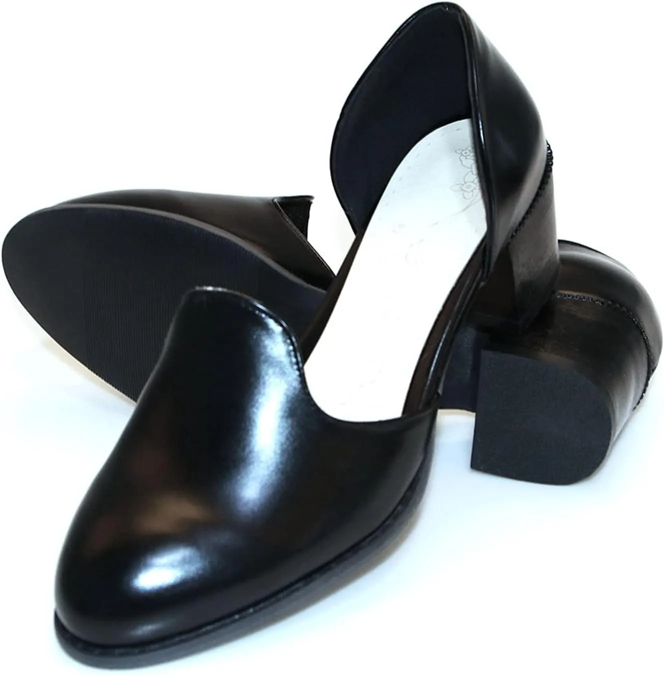 Women's Casual Pointed Toe Slip On Dress Shoes Comfy PU Leather Loafers Block Mid Heel Oxford Pumps