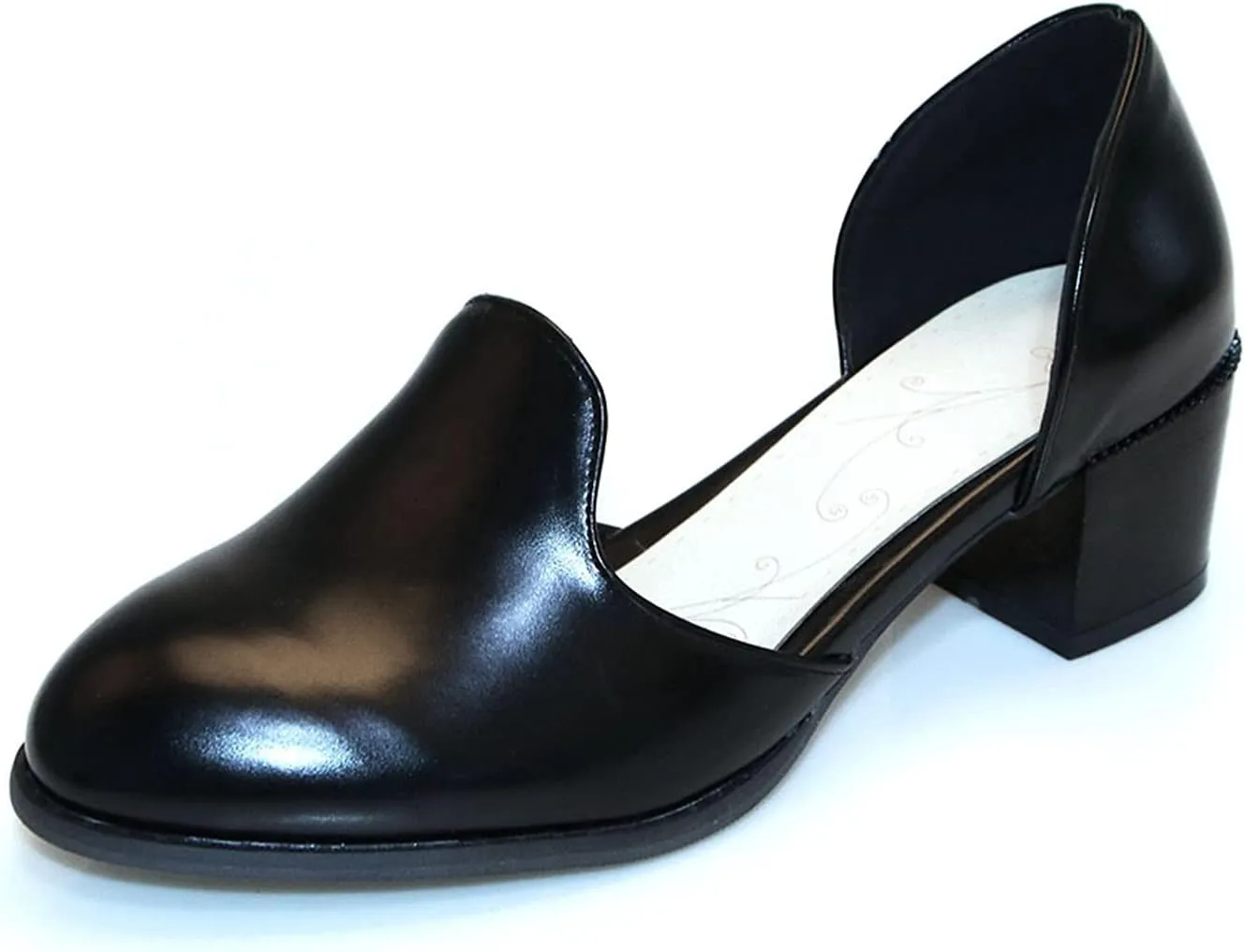Women's Casual Pointed Toe Slip On Dress Shoes Comfy PU Leather Loafers Block Mid Heel Oxford Pumps