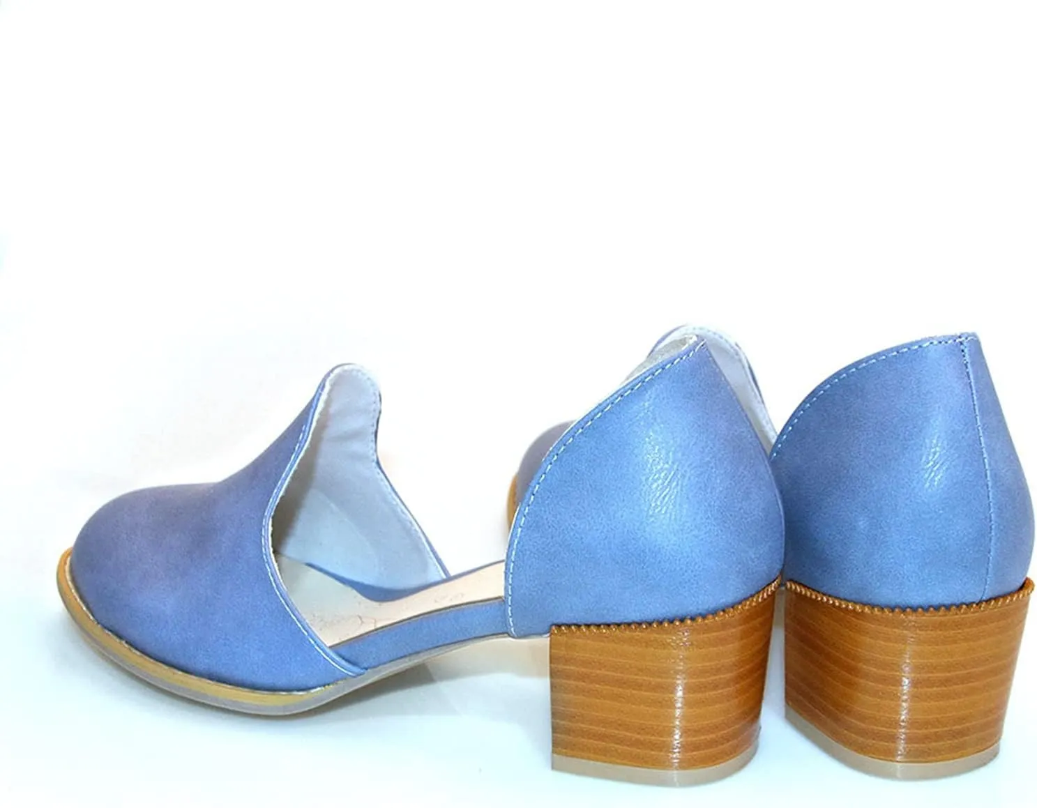Women's Casual Pointed Toe Slip On Dress Shoes Comfy PU Leather Loafers Block Mid Heel Oxford Pumps