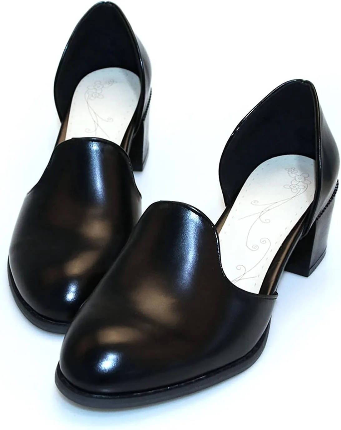 Women's Casual Pointed Toe Slip On Dress Shoes Comfy PU Leather Loafers Block Mid Heel Oxford Pumps