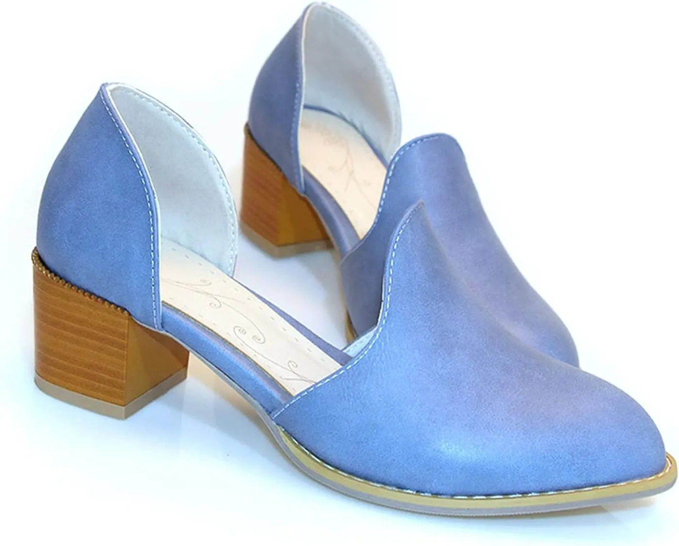 Women's Casual Pointed Toe Slip On Dress Shoes Comfy PU Leather Loafers Block Mid Heel Oxford Pumps