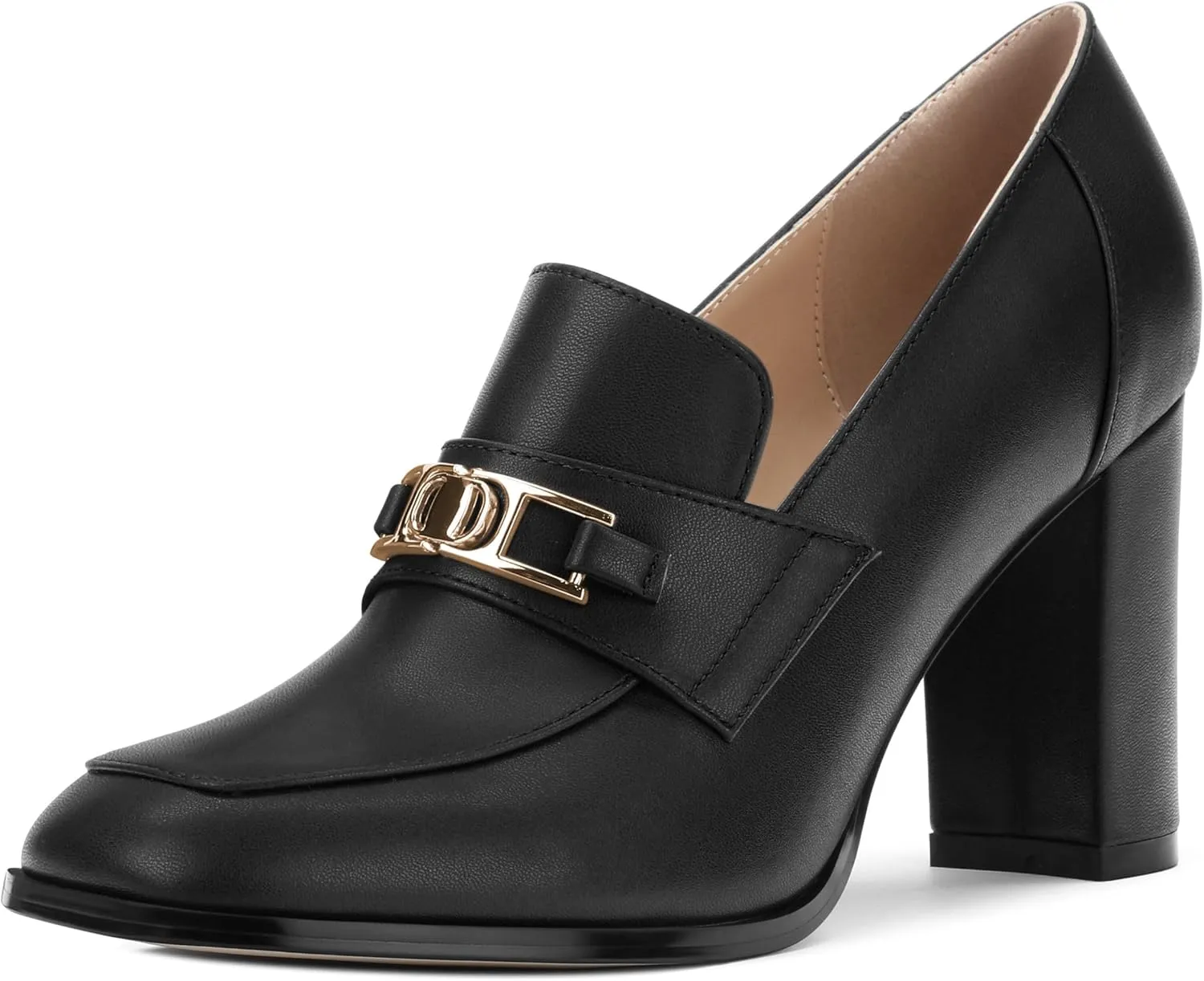 Womens Chunky Block Heels for Women Square Toe Matte Pumps, Slip on Loafers Office Party Prom Shoes 3 inch