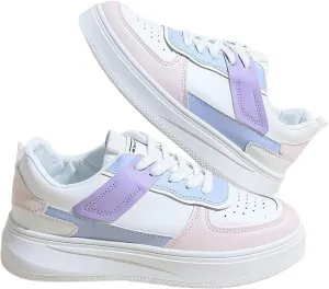 Women's Colorblock Lace Up Front Skater Round Toe Shoes Casual Sneakers