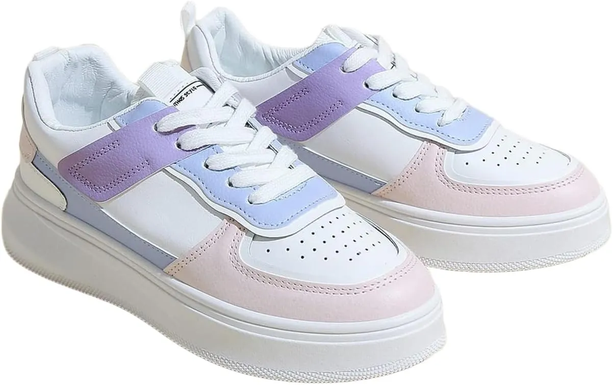 Women's Colorblock Lace Up Front Skater Round Toe Shoes Casual Sneakers