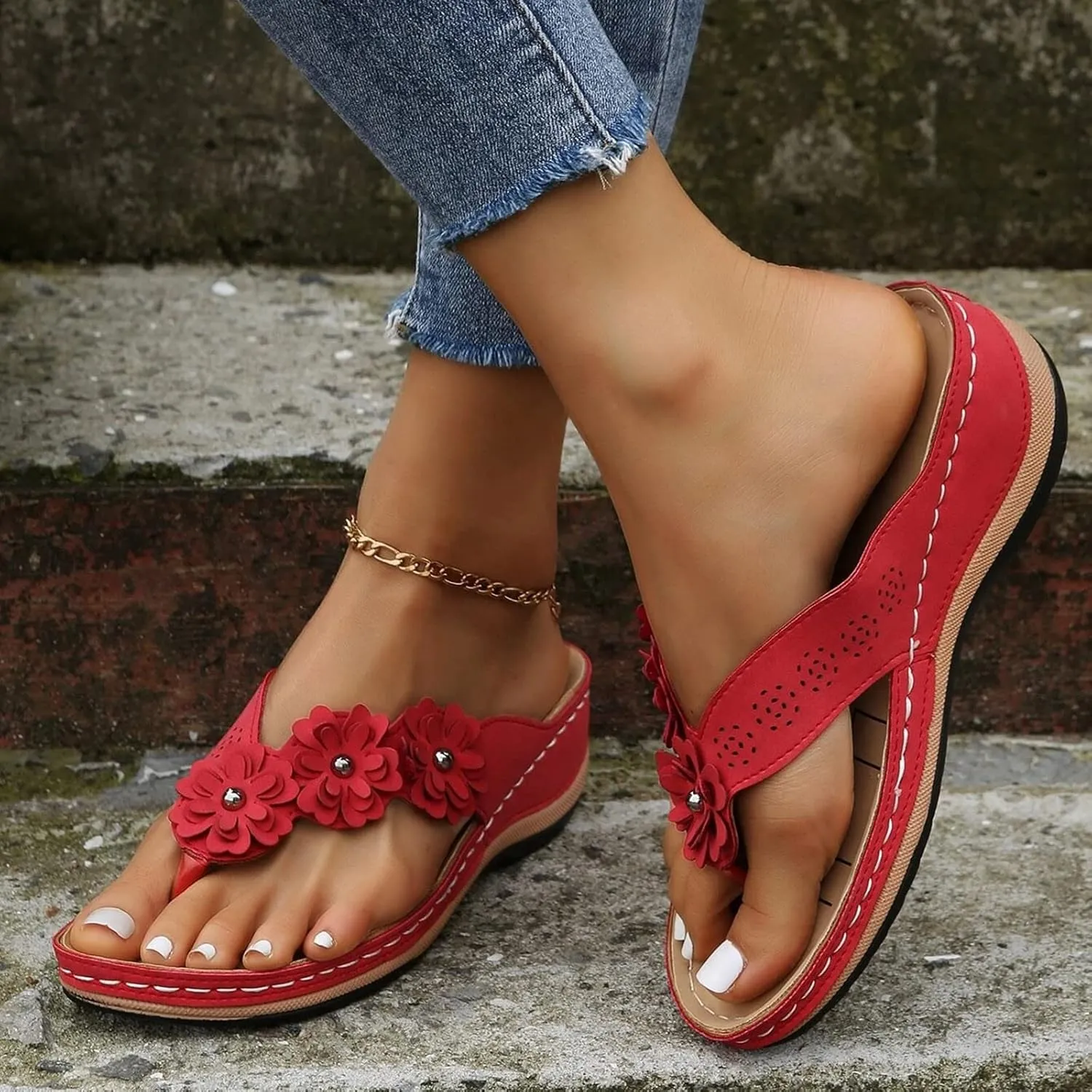 Womens Comfortable Orthopedic Sandals with Arch Support Walking Shoes Adjustable Thick Sole Summer Beach Casual Outdoor Slides Plantar Fasciitis Relief Footwear