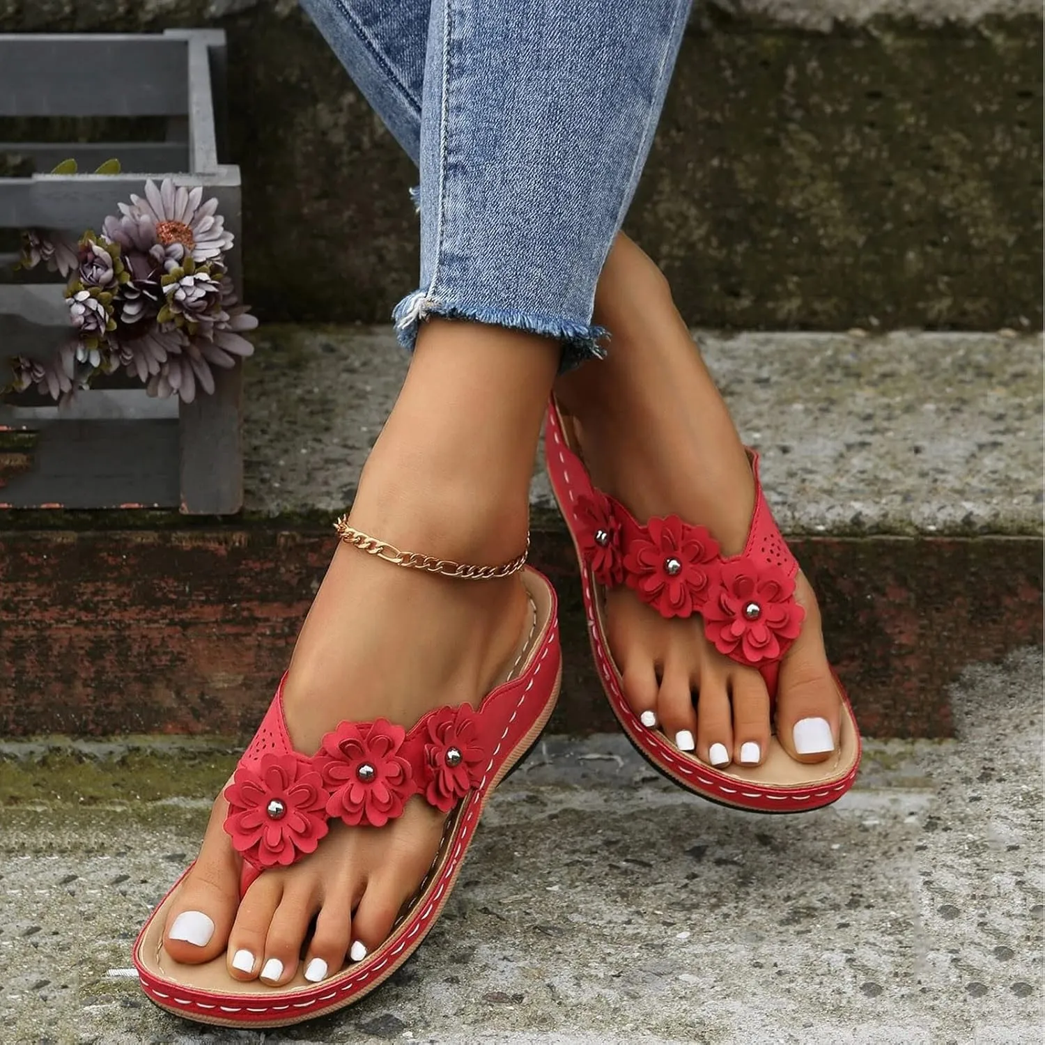 Womens Comfortable Orthopedic Sandals with Arch Support Walking Shoes Adjustable Thick Sole Summer Beach Casual Outdoor Slides Plantar Fasciitis Relief Footwear