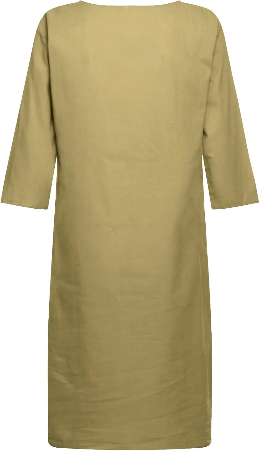 Womens Cotton Linen Dress Boho Beach Casual Summer Elegant Mini Dress Trendy Plus Size Vacation Short Shirt Dresses