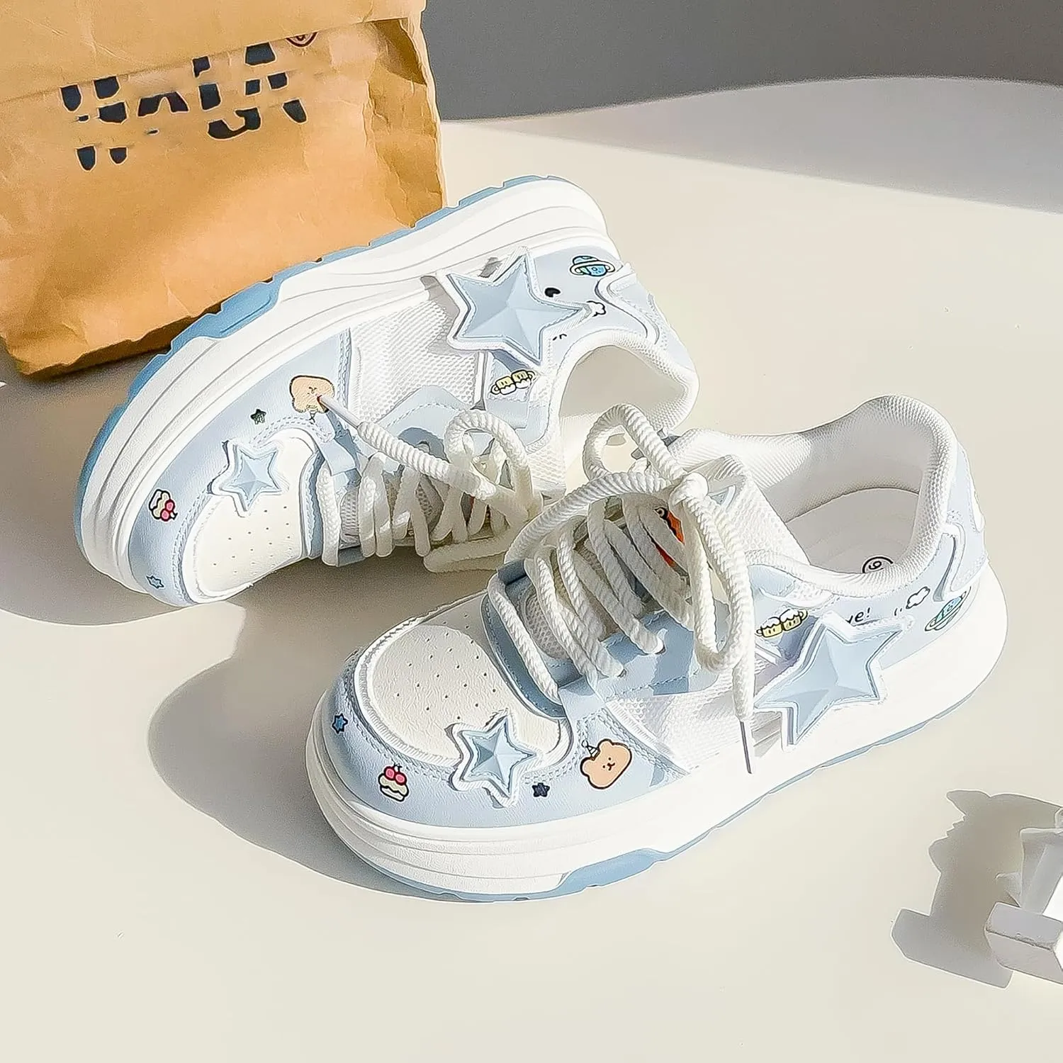 Women's Fashion Platform Sneakers Y2K Star Shoes Breathable Mesh Pink Sneakers Cute Walking Shoes