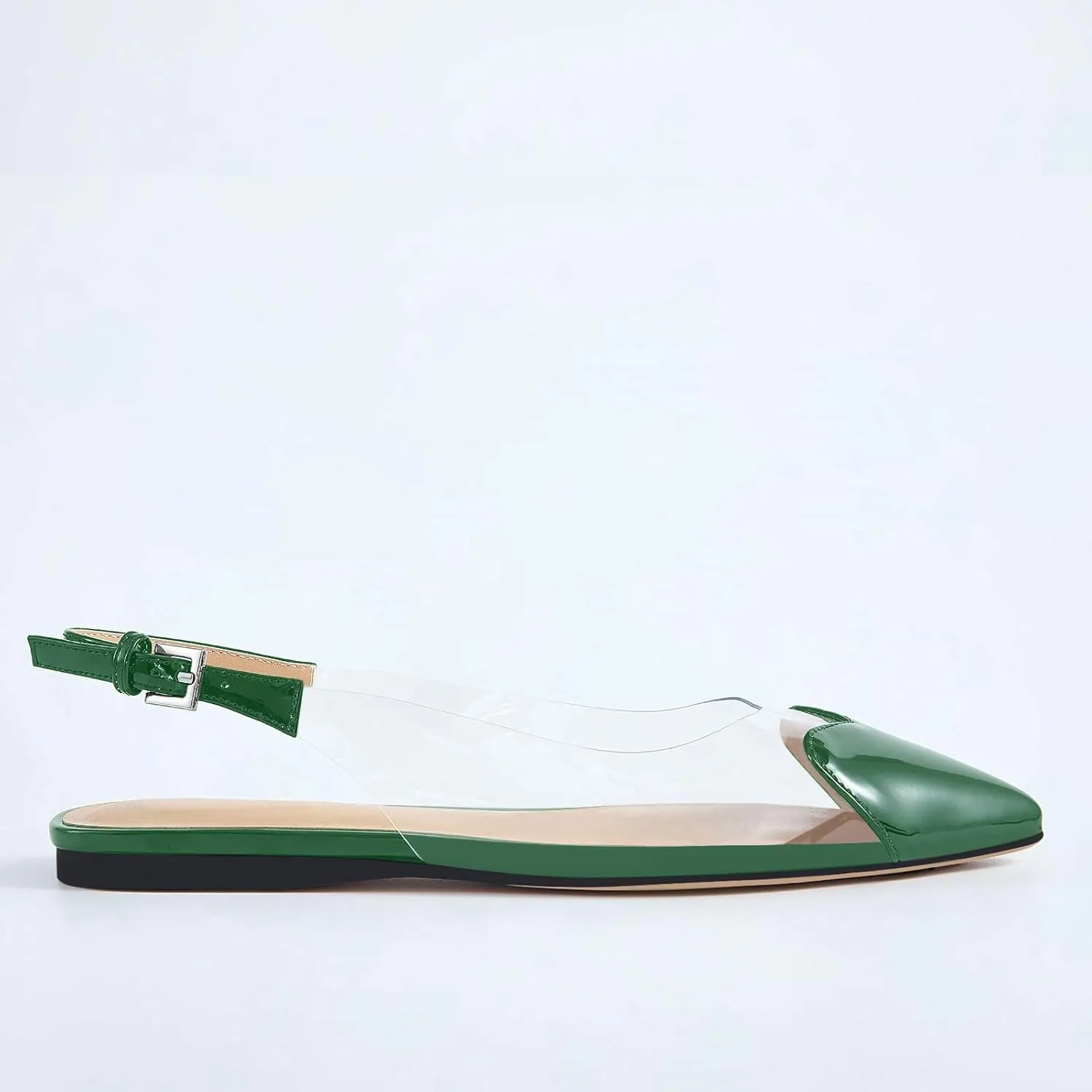 Women's Fashion Pointed Toe Heart Transparent PVC Slingback Flat Shoes Comfort Slip On Cap Toe Clear Ballet Flats Work Wedding Dress Flat Shoes for Women