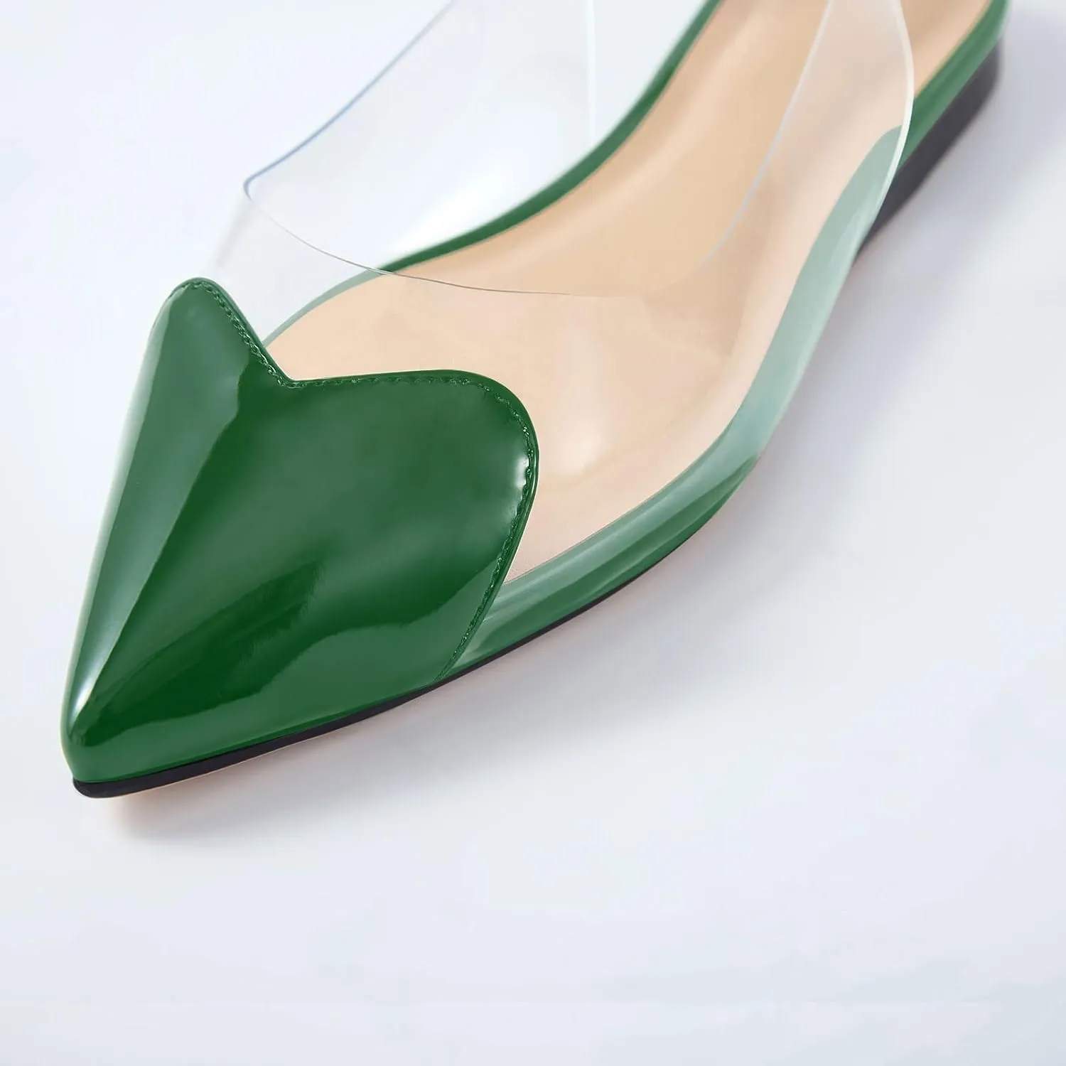 Women's Fashion Pointed Toe Heart Transparent PVC Slingback Flat Shoes Comfort Slip On Cap Toe Clear Ballet Flats Work Wedding Dress Flat Shoes for Women