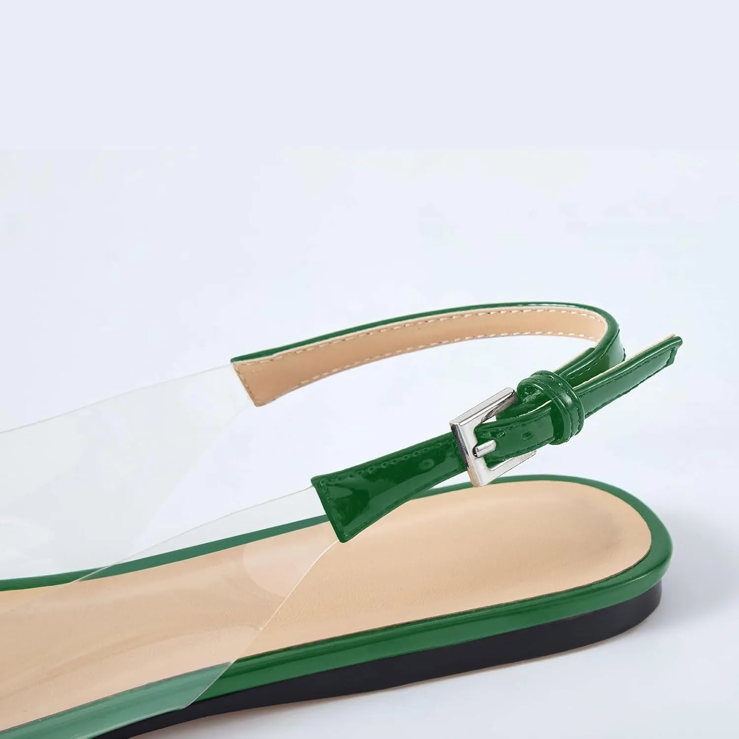Women's Fashion Pointed Toe Heart Transparent PVC Slingback Flat Shoes Comfort Slip On Cap Toe Clear Ballet Flats Work Wedding Dress Flat Shoes for Women