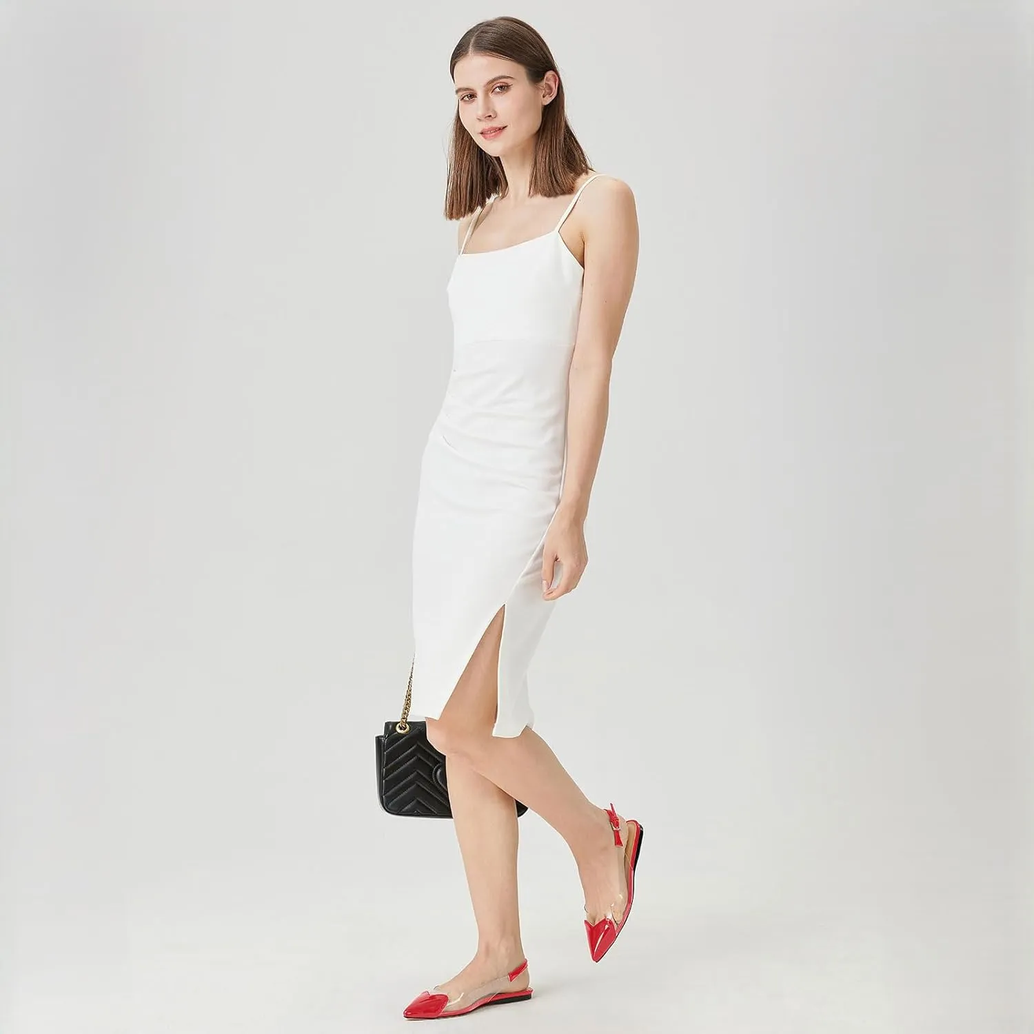 Women's Fashion Pointed Toe Heart Transparent PVC Slingback Flat Shoes Comfort Slip On Cap Toe Clear Ballet Flats Work Wedding Dress Flat Shoes for Women