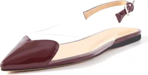 Women's Fashion Pointed Toe Heart Transparent PVC Slingback Flat Shoes Comfort Slip On Cap Toe Clear Ballet Flats Work Wedding Dress Flat Shoes for Women