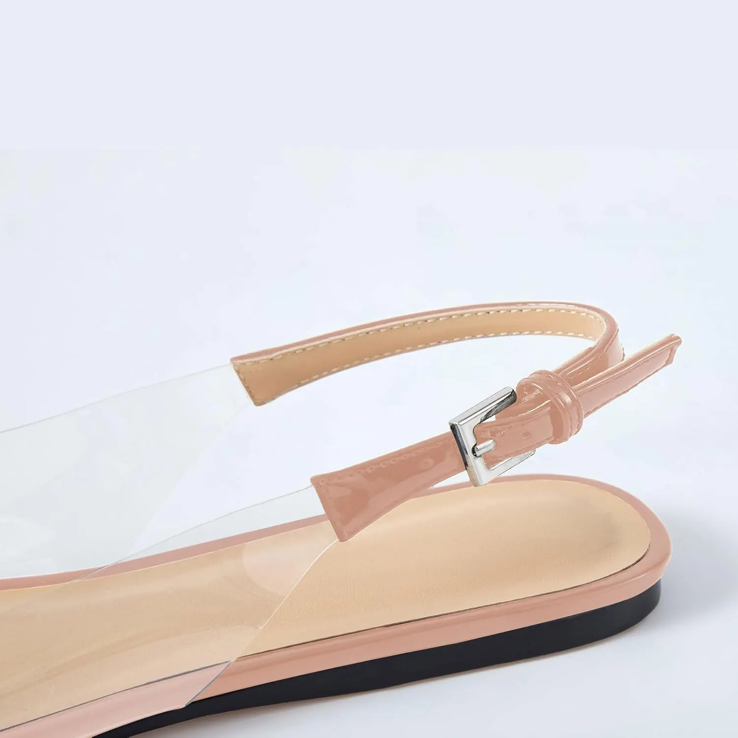 Women's Fashion Pointed Toe Heart Transparent PVC Slingback Flat Shoes Comfort Slip On Cap Toe Clear Ballet Flats Work Wedding Dress Flat Shoes for Women