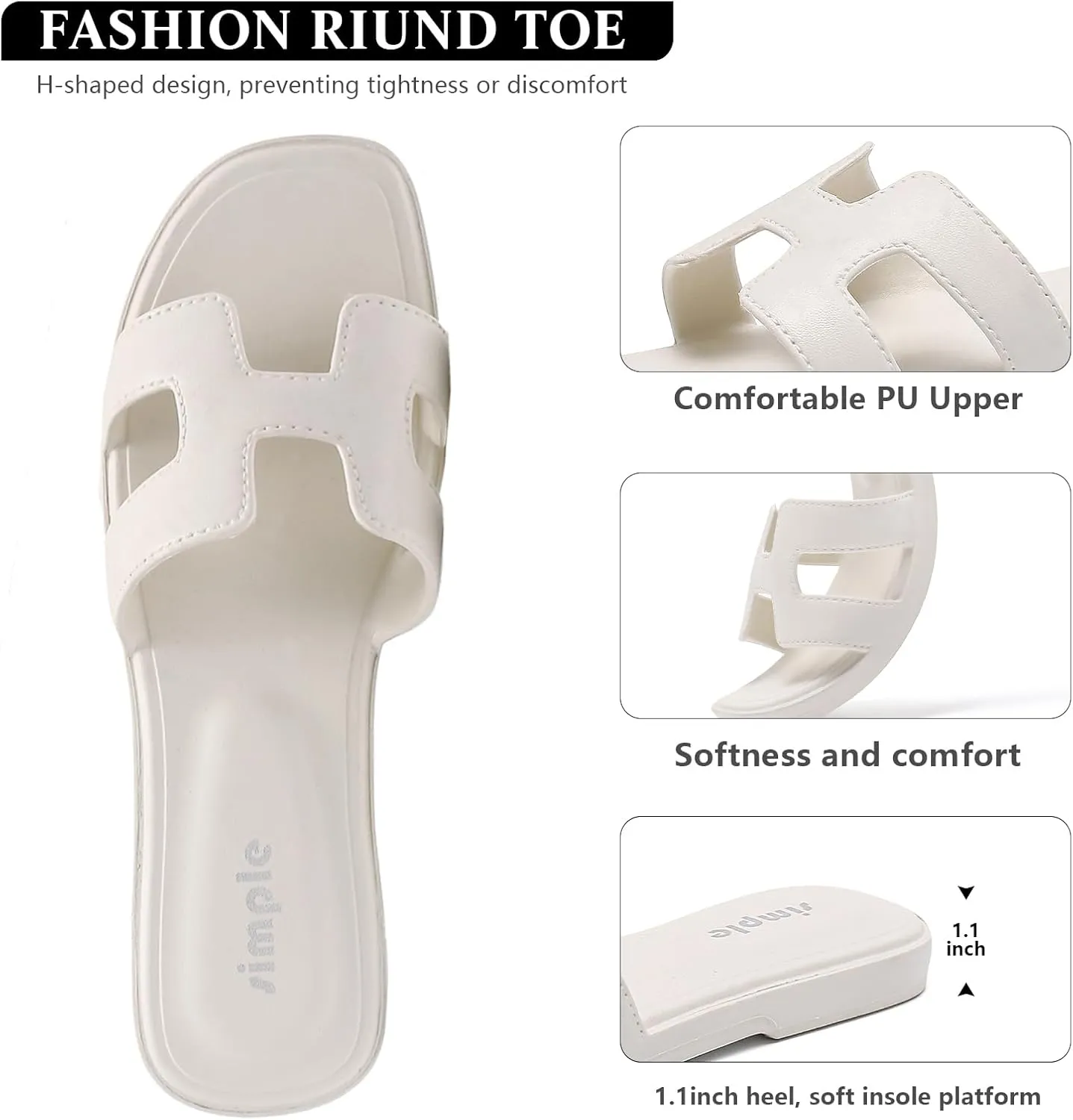 Womens Flat Sandals - Comfortable Womens Slip On Slides Open Toe Sandals Women Dressy Summer for Vacations, Black White, Gifts for Ladies 2025