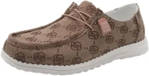 Women's Floral Pattern Slip-on Canvas Flat Loafer Shoes Round Toe Classic Design Casual Sport Sneakers with Laces Lightweight and Breathable Four Seasons,Pink/Blue/Brown