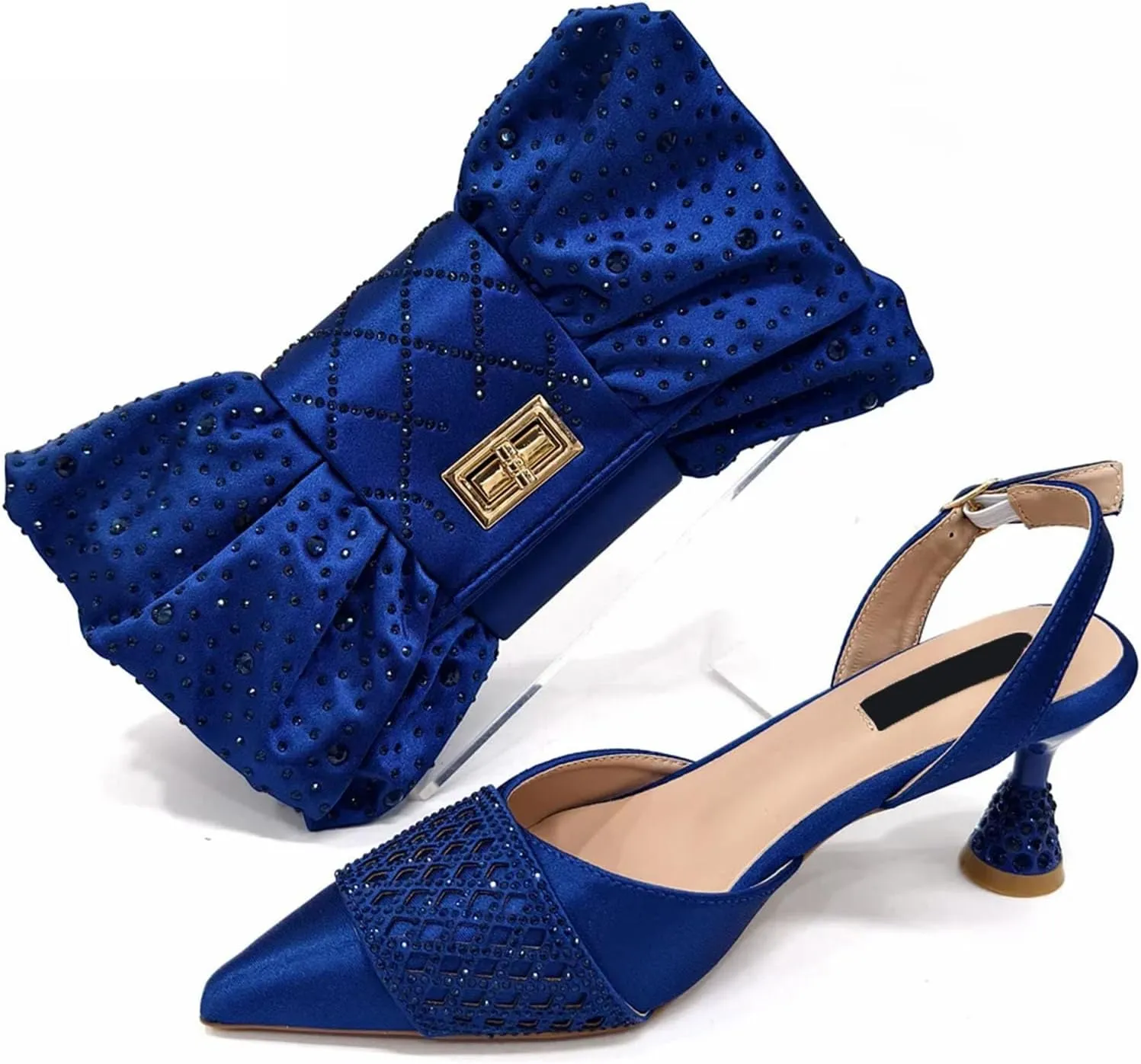 Women's Fuchsia African-Italian Fusion Set - Satin Bow-Embellished Pumps & Floral Appliqué Clutch for Spring Weddings