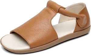 Women'S Genuine Leather Hook Loop Flat Roman Sandals Fashion Round Toe Fish Mouth High-Top Cutout Gothic Sandals Summer Casual Non-Slip Gladiator Y-2k Sandals