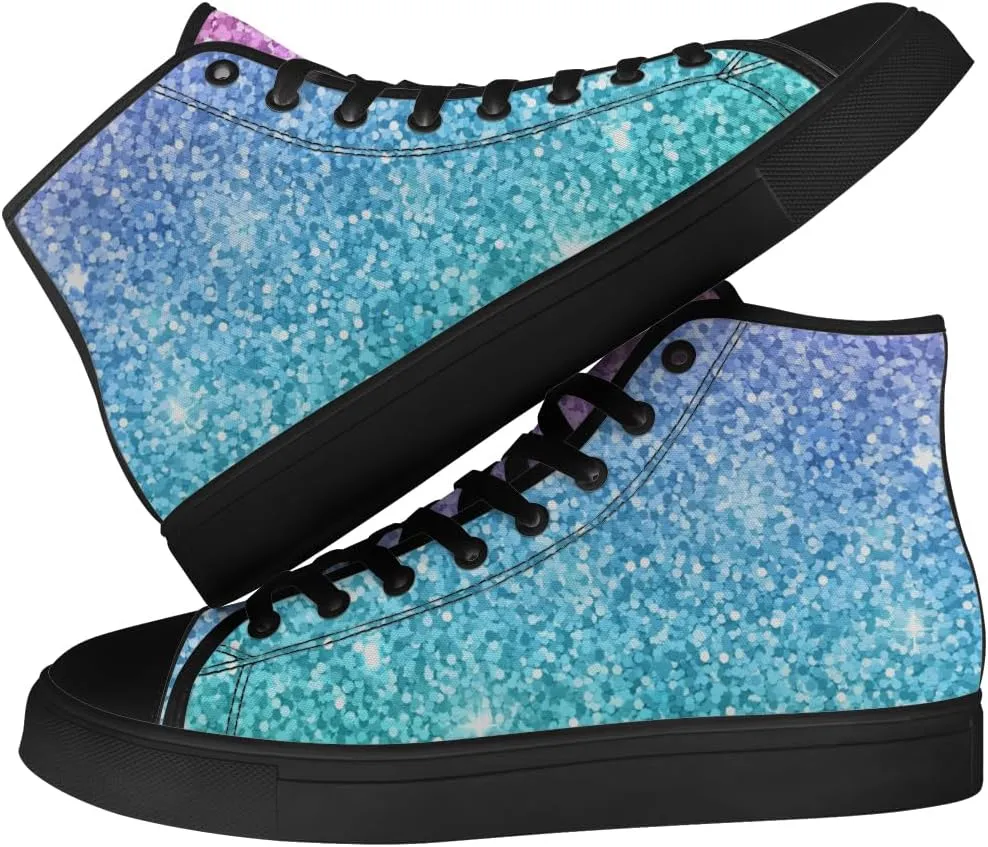 Women's Glitter Shoes High Top Canvas Sneakers Lace Up Casual Walking Shoes Gifts for Girlfriend Ladies