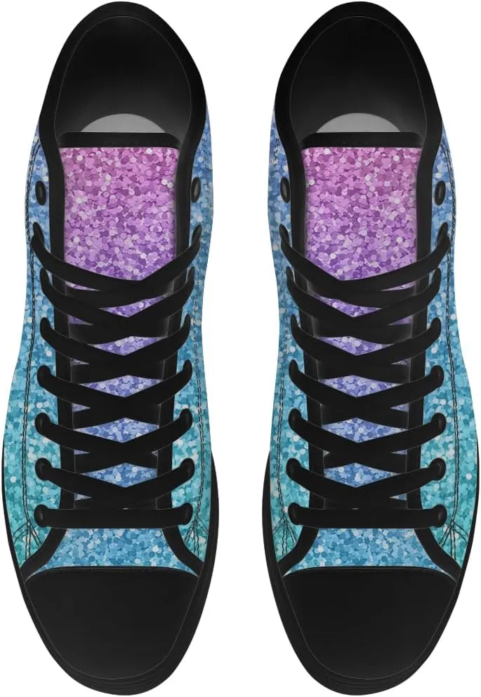 Women's Glitter Shoes High Top Canvas Sneakers Lace Up Casual Walking Shoes Gifts for Girlfriend Ladies