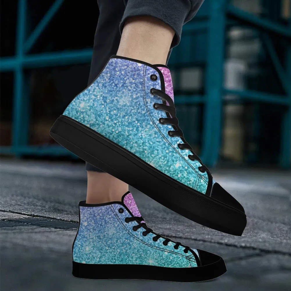 Women's Glitter Shoes High Top Canvas Sneakers Lace Up Casual Walking Shoes Gifts for Girlfriend Ladies