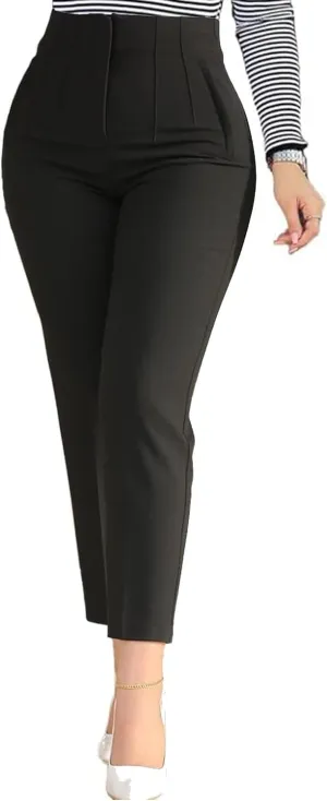 Womens High Waisted Pants Trendy Pleated Straight Leg Dress Pant Business Work Casual Trousers