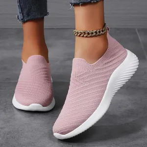 Women's Knit Slip-On Athletic Shoes - Lightweight Breathable Sneakers Cushioned Comfort Sock Shoes, Slip on Walking Shoes for Running, Gym, Tennis, Workout, Travel and Casual Wear