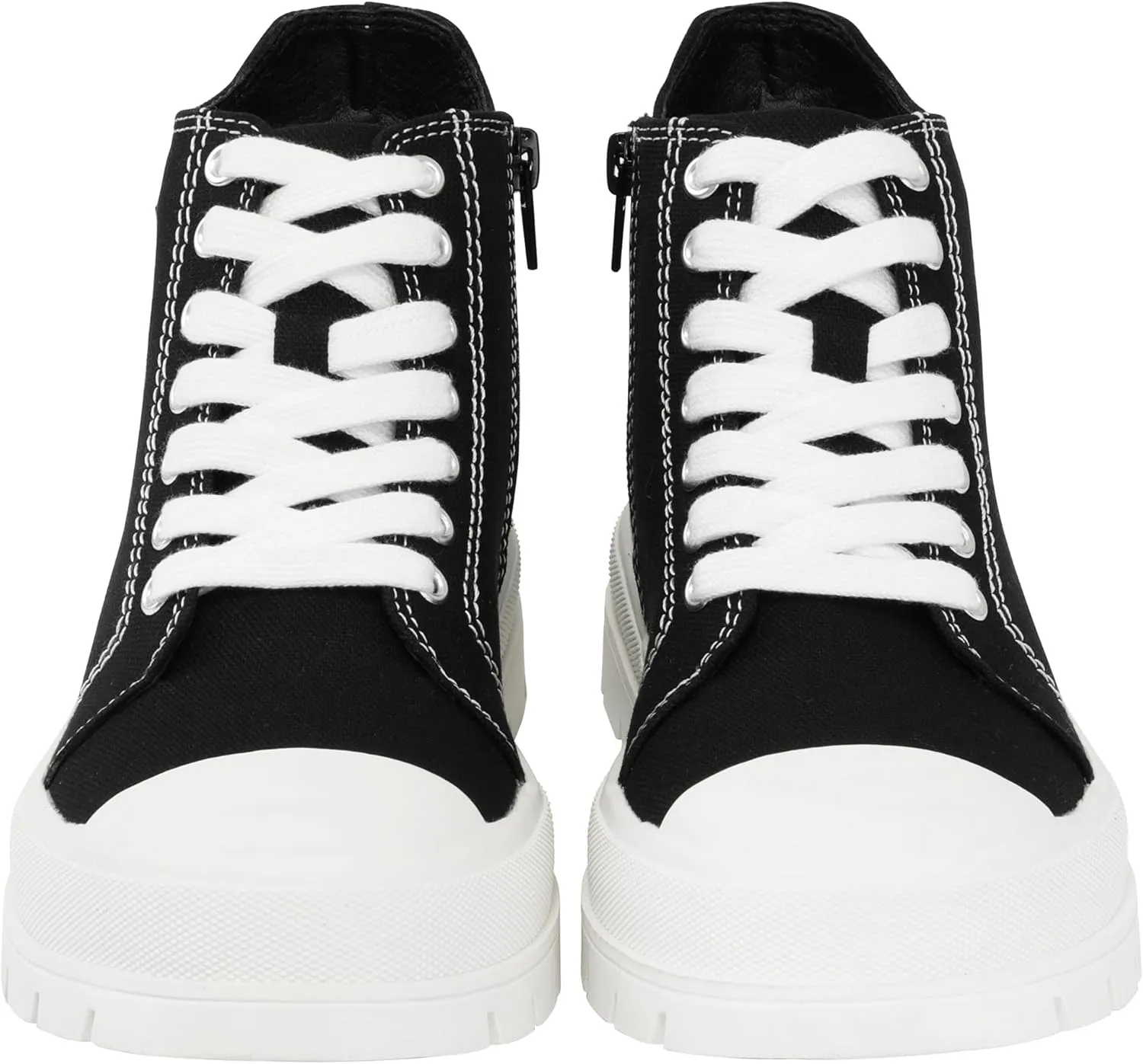 Women's Lace Up High Top Platform Black Canvas Sneaker, Classic Trendy Side Zipper Casual Walking Shoes