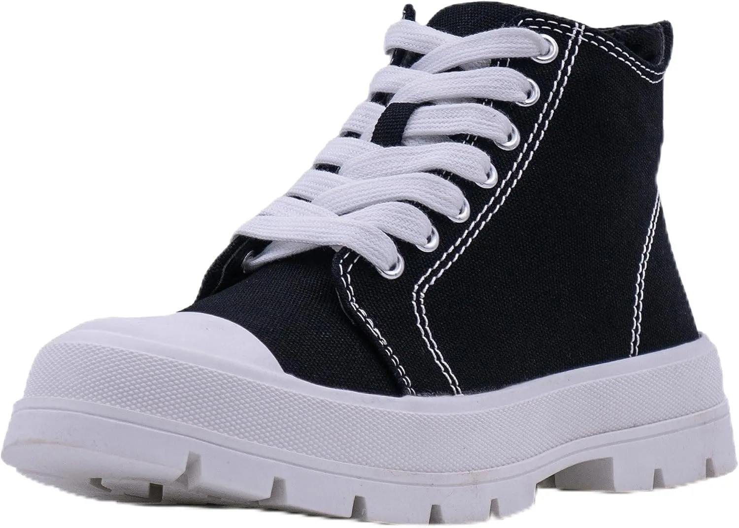 Women's Lace Up High Top Platform Black Canvas Sneaker, Classic Trendy Side Zipper Casual Walking Shoes