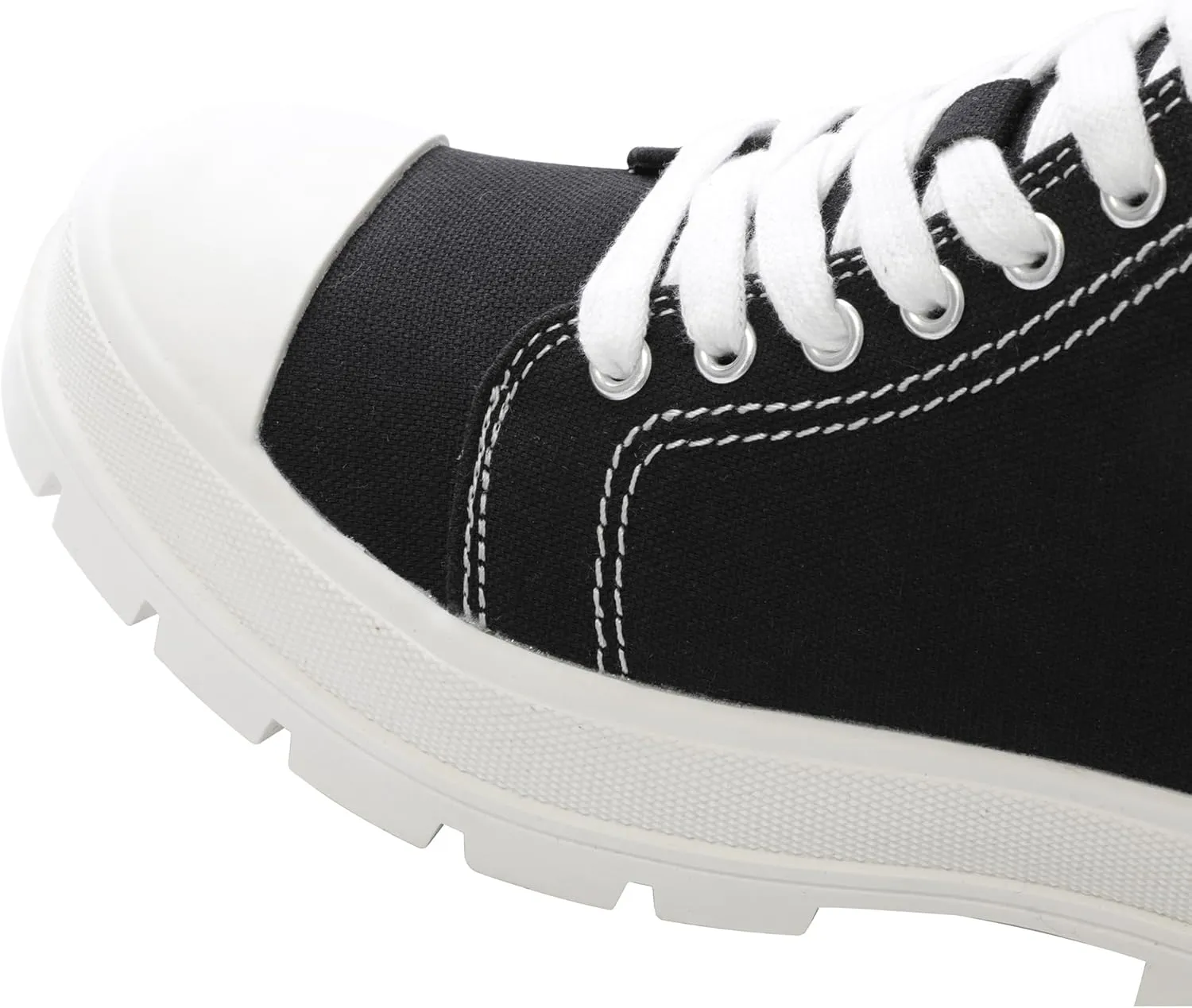 Women's Lace Up High Top Platform Black Canvas Sneaker, Classic Trendy Side Zipper Casual Walking Shoes
