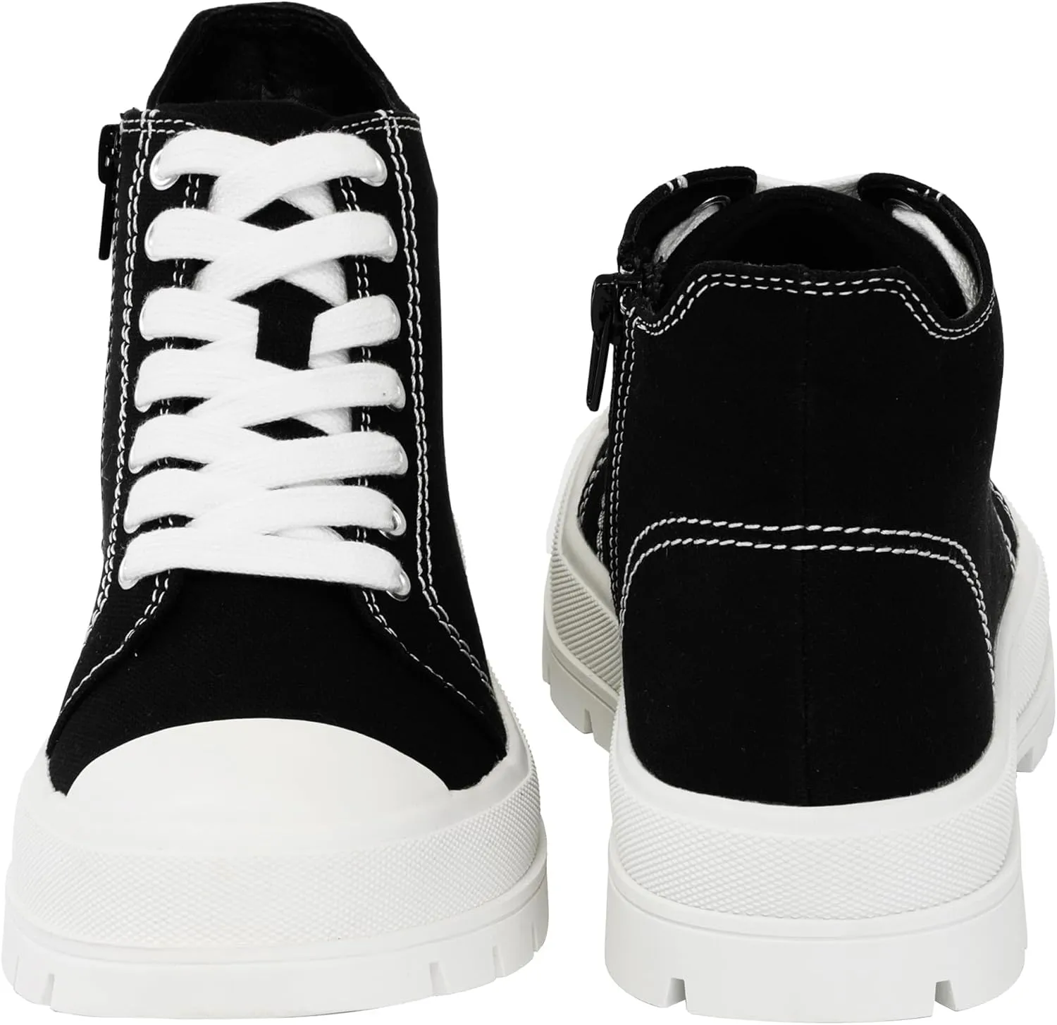 Women's Lace Up High Top Platform Black Canvas Sneaker, Classic Trendy Side Zipper Casual Walking Shoes