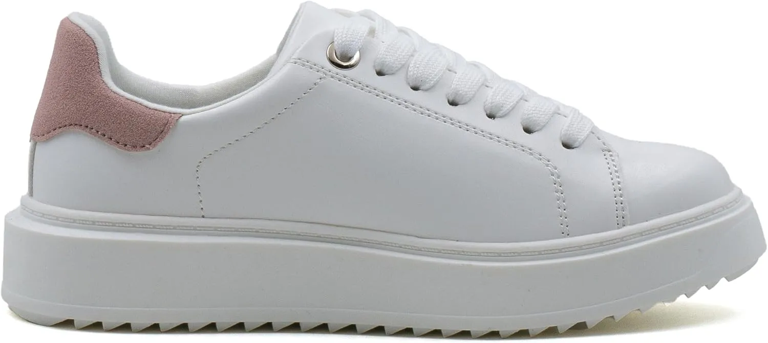 Women's Lace Up Platform Sneakers, Elevated Sole, Classic Trendy Comfortable Fashion PU Shoes