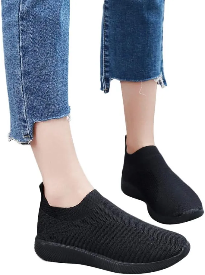 Womens Ladies Walking Running Shoes Slip On Lightweight Tennis Shoes Womens Casual Women's Casual Shoes Men's Fashion Sneakers Black Tennis Shoe Trainers Shoe
