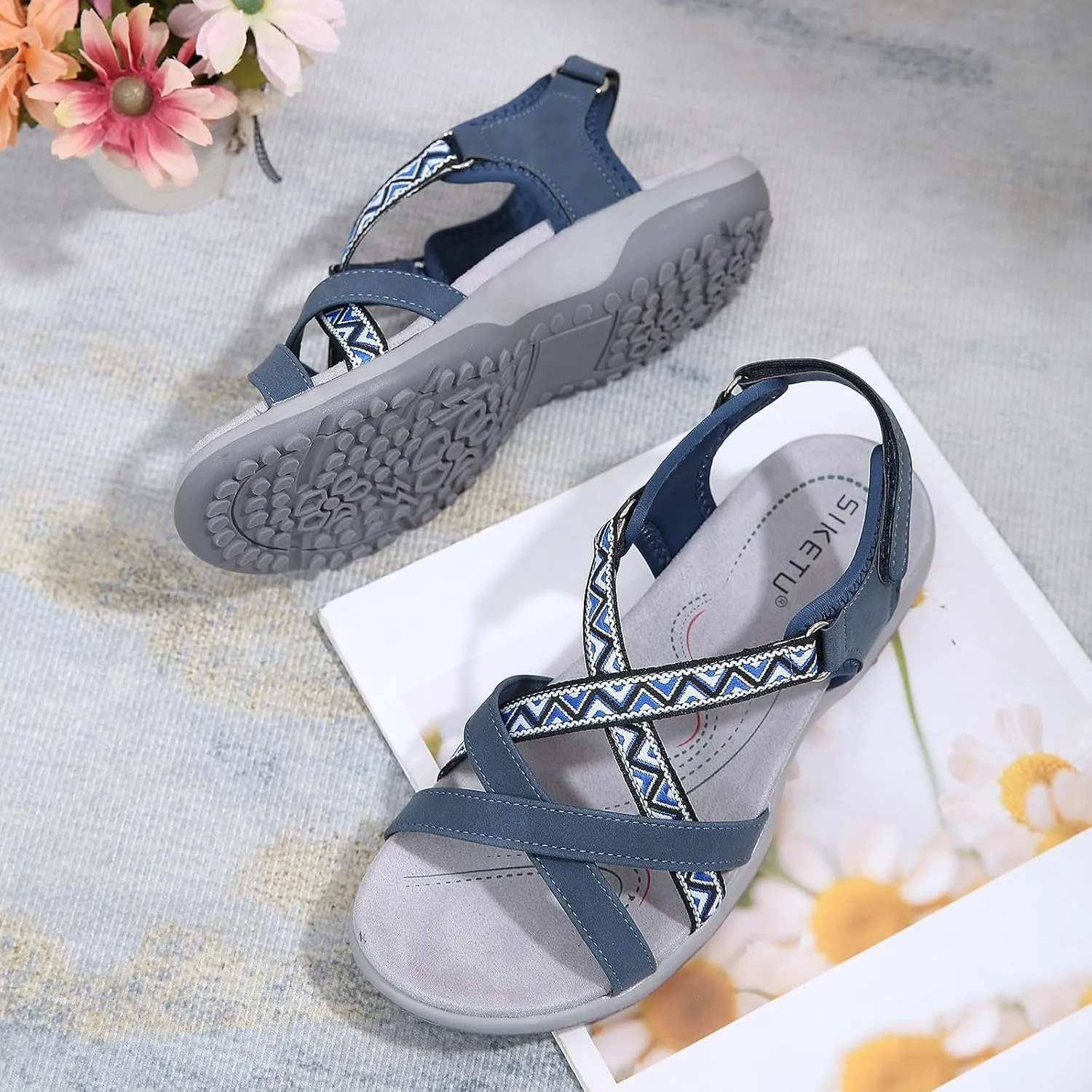Women's Orthotic Sandals With Arch Support Tribal Pattern Straps Hook And Loop Fastener Strap Casual Sandal Lightweight Breathable Sport Shoes Prom Homecoming Graduation Engagement Shoes