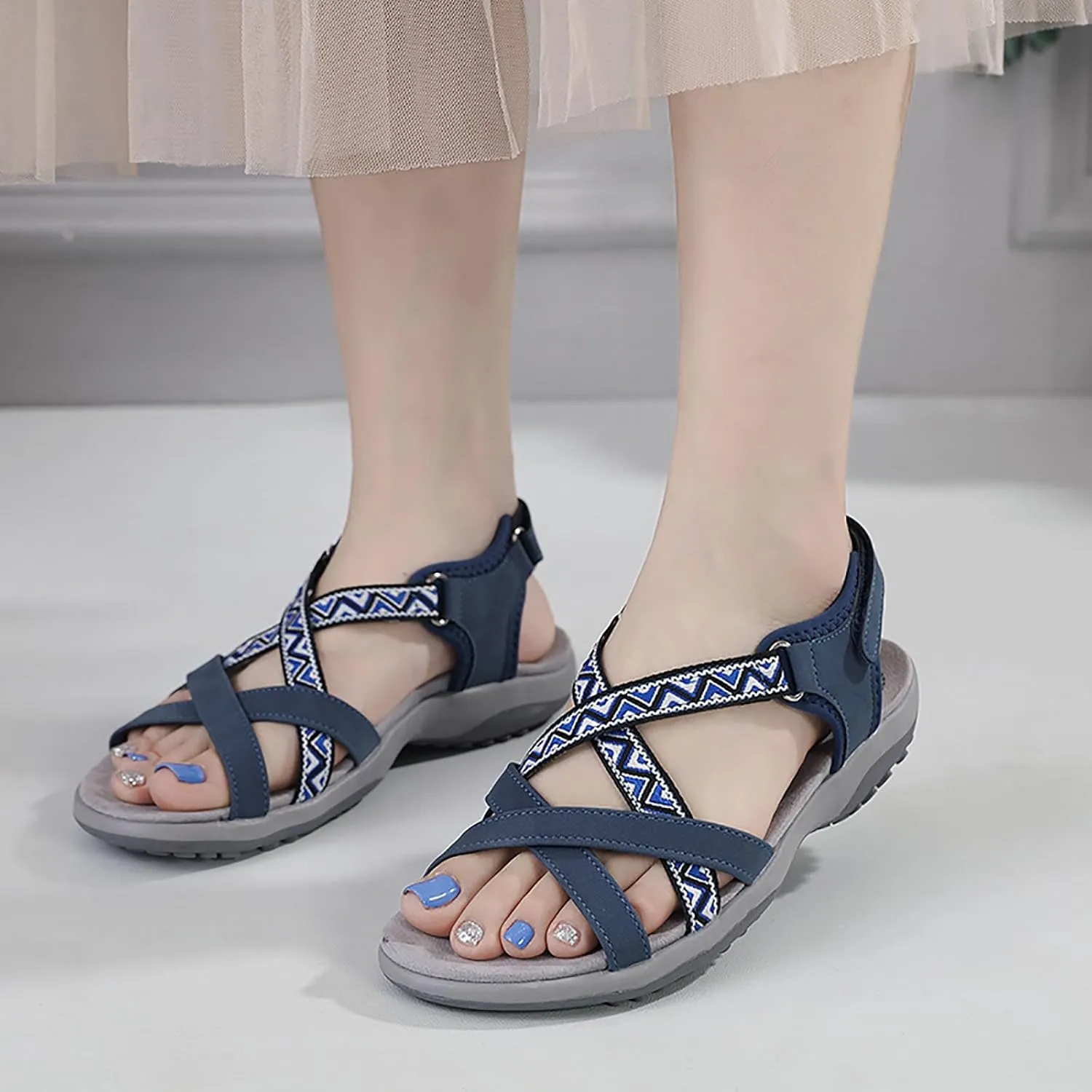 Women's Orthotic Sandals With Arch Support Tribal Pattern Straps Hook And Loop Fastener Strap Casual Sandal Lightweight Breathable Sport Shoes Prom Homecoming Graduation Engagement Shoes