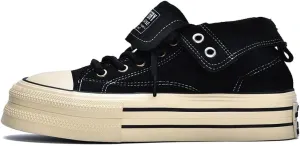 Women's Platform Canvas Shoes High Tops Lace Up Comfort Tennis Shoes Trendy Casual Platform Canvas Walking Shoes (Black,8.5)