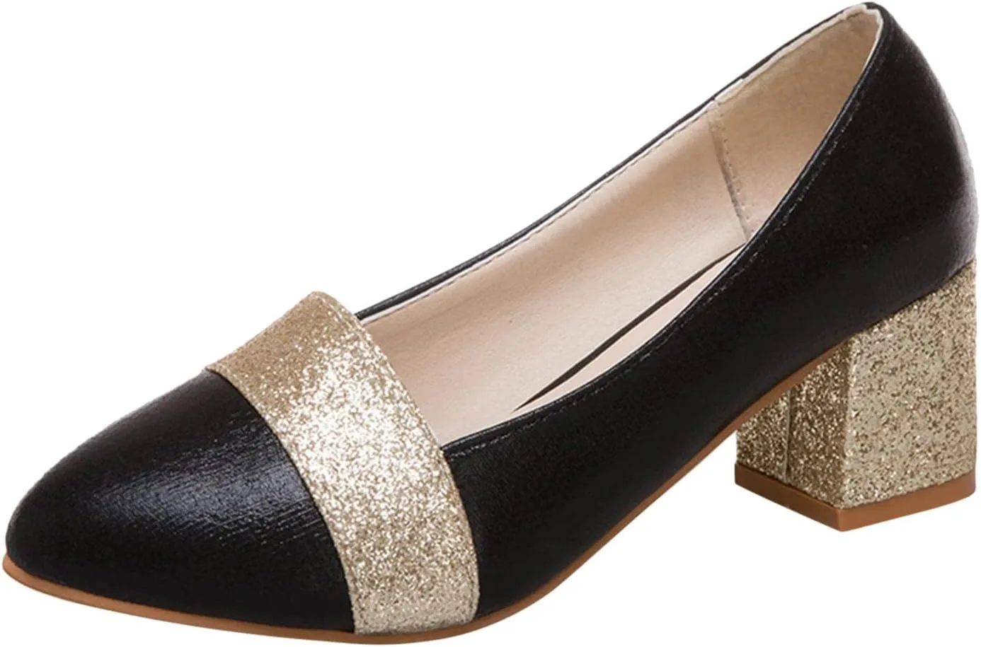 Women's Rhinestone Dress Shoes Chunky Wedding Pumps Closed Toe Heels Dressy Work Shoe Comfortable Business Shoes