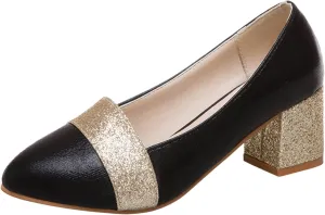 Women's Rhinestone Dress Shoes Chunky Wedding Pumps Closed Toe Heels Dressy Work Shoe Comfortable Business Shoes