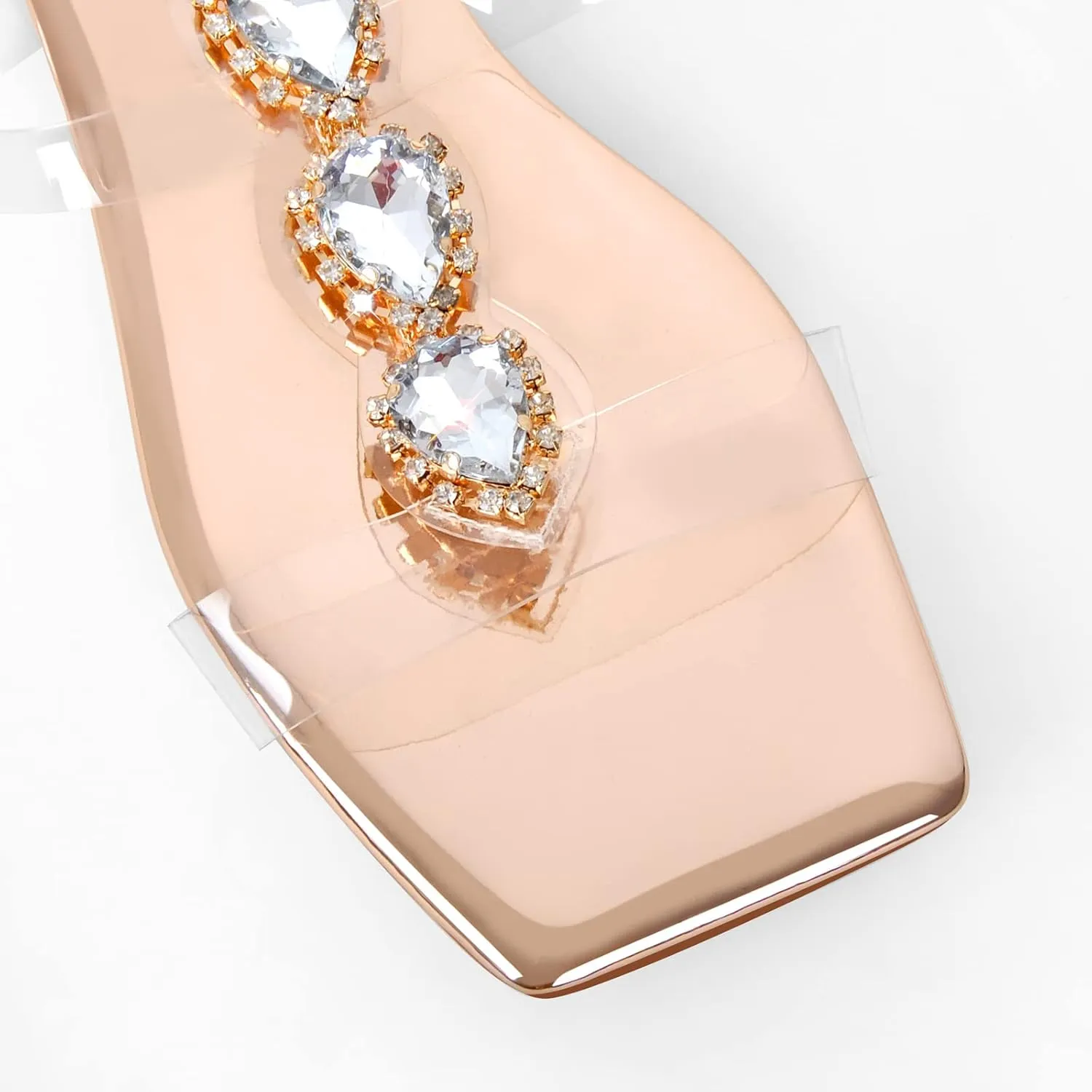 Women's Rhinestone Flat Sandals Clear Strap Crystal Gem Jeweled Bohemian Sandals