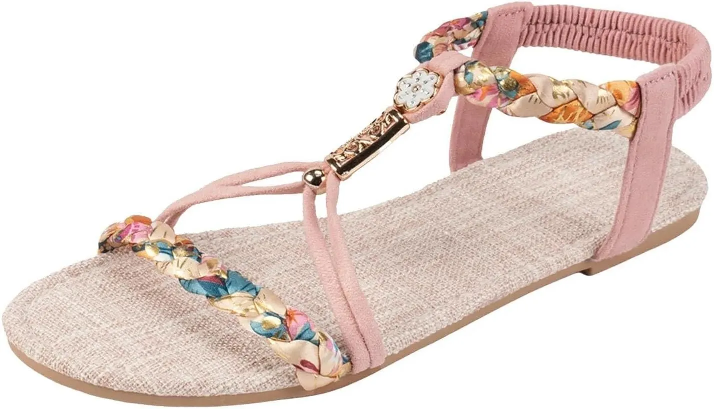Womens Sandals Shoes Classic Spring And Summer Dressy Flat Soled Hollow Open Toe Braided Rope Sandals