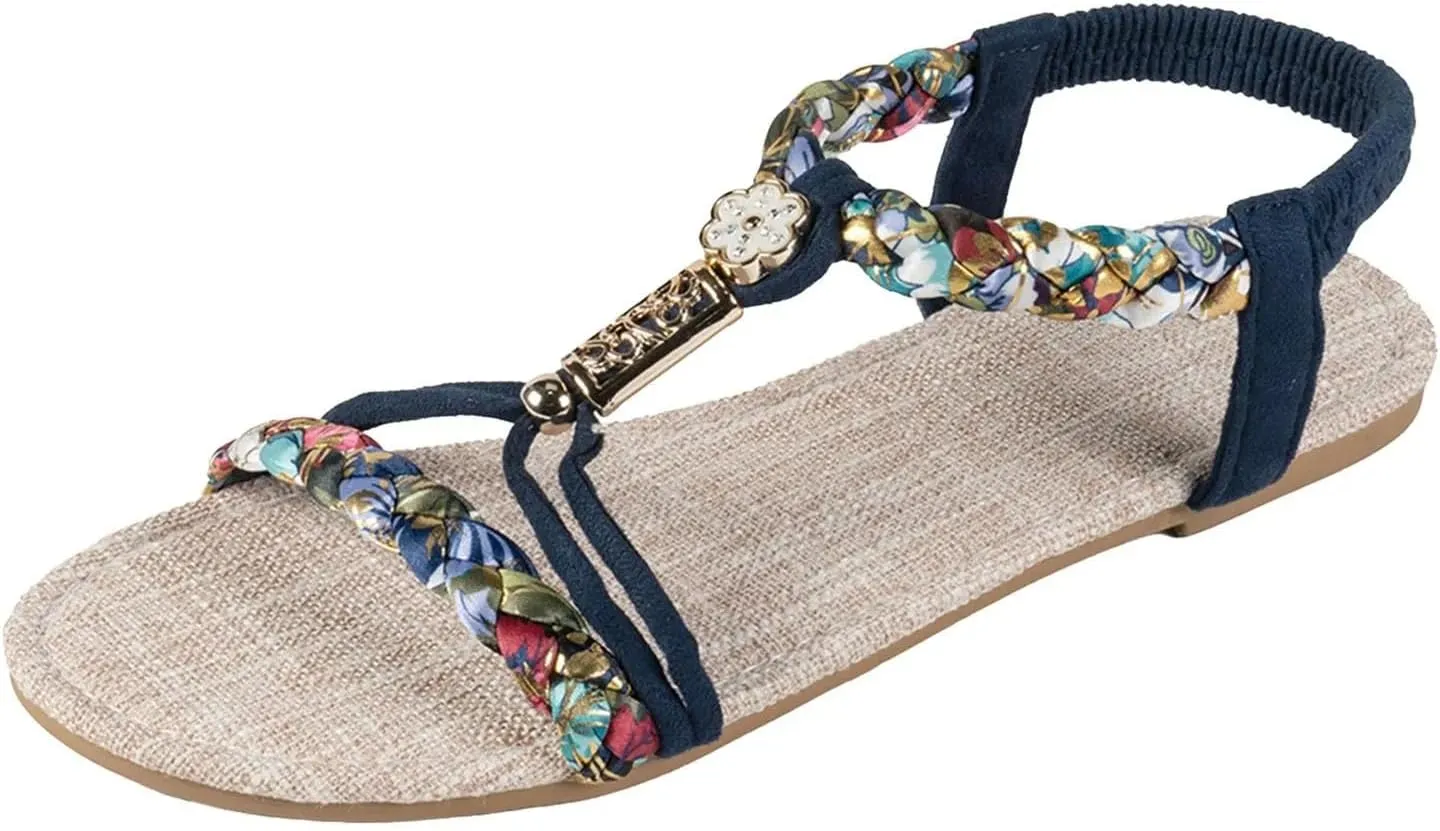 Womens Sandals Shoes Classic Spring And Summer Dressy Flat Soled Hollow Open Toe Braided Rope Sandals