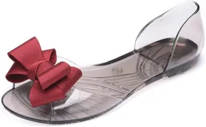 Women's Slip-On Flats Transparent Jelly Shoes Bowknot Fairy Sandals for Summer
