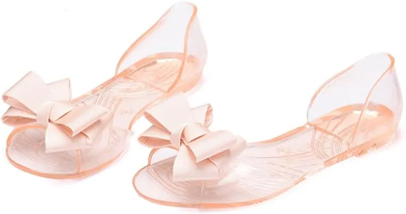 Women's Slip-On Flats Transparent Jelly Shoes Bowknot Fairy Sandals for Summer
