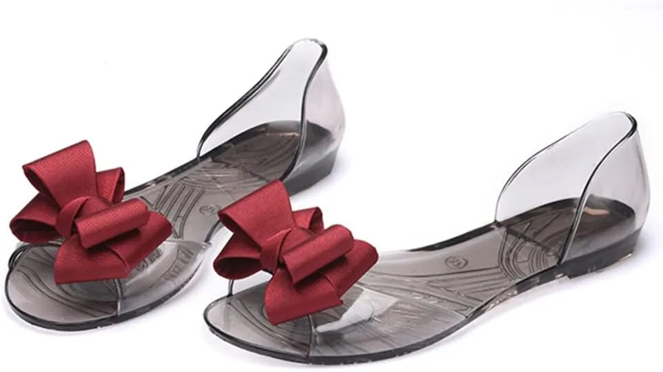 Women's Slip-On Flats Transparent Jelly Shoes Bowknot Fairy Sandals for Summer