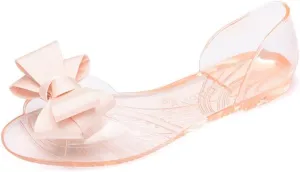 Women's Slip-On Flats Transparent Jelly Shoes Bowknot Fairy Sandals for Summer