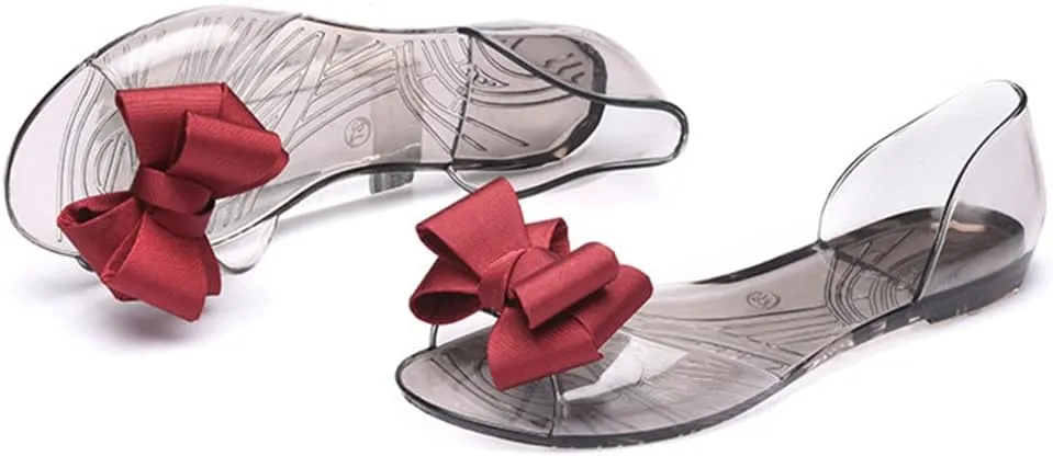 Women's Slip-On Flats Transparent Jelly Shoes Bowknot Fairy Sandals for Summer