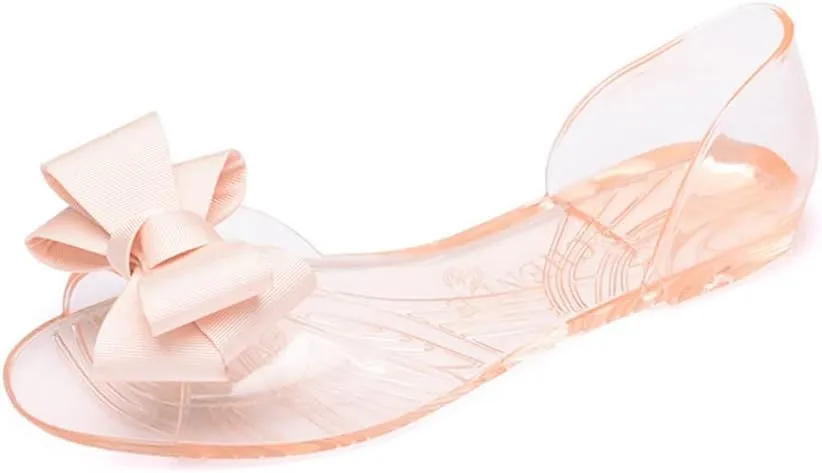 Women's Slip-On Flats Transparent Jelly Shoes Bowknot Fairy Sandals for Summer